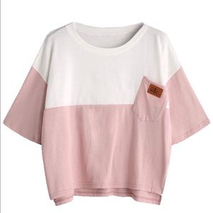 Pink and white crop top tee